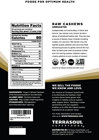 Terrasoul Superfoods Organic Raw Cashews, 2 Lbs, Premium Quality for Snacking, Baking, and Culinary Creations