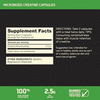 Optimum Nutrition Micronized Creatine Monohydrate Capsules, Keto Friendly, 2500mg, 100 Capsules