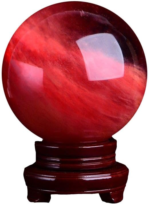 Red Crystal Ball with Stand – Natural Smelting Quartz Sphere for Meditation, Healing, Feng Shui, Divination, Home Decoration Gift,1.2in(3cm)