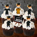 Graduation Boy #1 Edible Cupcake Toppers - Stand Up Wafer Cake Decorations (Pack of 24)