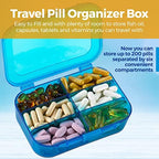 Pill Organizer Case - (Pack of 2) Portable 6 Compartment Daily Travel Medicine Reminder Box for Your Pills, Medications, Supplements, Vitamins and Fish Oils, Blue