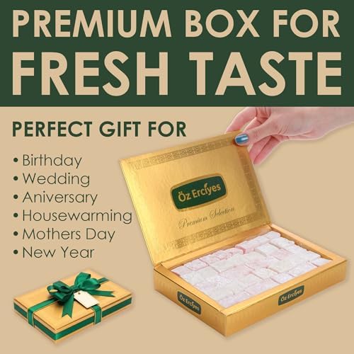 Rose & Plain Turkish Delight Duo – Classic Lokum Candy Box, Traditional Turkish Sweets, Gourmet Arabic Candy Gift, Delicias Turcas17.6 oz (500g) (Rose)