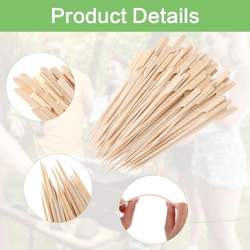 8 inch Bamboo Skewers, 100 PCS Bamboo Sticks for Cocktail Appetizer Toothpicks Kabab Skewers Picks Paddle Wooden Skewers for Cocktail, Fruit, Grilling, Drink, BBQ, Fondue(8 Inch)