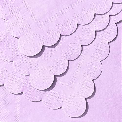 NatNarr 120 Pcs Purple Napkins,Scalloped Mothers Day Paper Napkins Disposable Lavender Cocktail Napkin Lilac Beverage Dessert Napkin for Birthday Wedding Bridal Baby Shower, 5 x 5 Inch