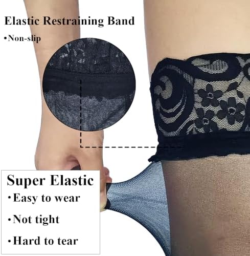 Thigh High Stockings Lace Top, Women's Semi Sheer Sexy Stay Up Halloween Lingerie Thigh High Stockings