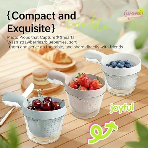 Kitchen Dual-Layer Draining Basket with Handle,Kitchen Strainer Colander Bowl Set,Fruit Washing Bowl with Strainer,Double Drain Plastic Fruit Washing Bowls,for Vegetables Berry Tomato Grape