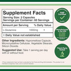 L Glutamine Capsules - (1000mg Servings, 120 Capsules) Non-GMO, Gluten Free, Keto Safe, Vegan Friendly, Third Party Tested (for Endurance and Gut Health) by Double Wood