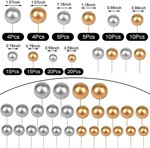 108 Pcs Balls Cake Topper DIY Cupcake Insert Foam Balloons for Cake Baking Wedding Anniversary Birthday Decoration(Gold, Silver,Multi Sizes)