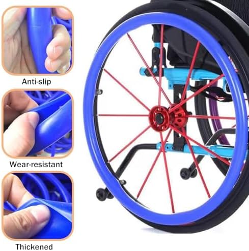 1Pair Wheelchair Push Rim Covers, 22/24Inch Silicone Wheelchair Push Rim Covers, Non-Slip Wear-Resistant Hand Push Protective Cover for Improve Grip and Traction (Sky Blue,24 in)