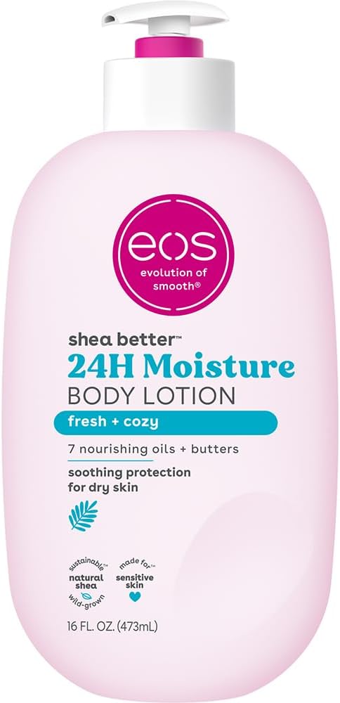 eos Shea Better Body Lotion, Fresh & Cozy, 24-Hour Moisture Skin Care, Lightweight & Non-Greasy, Natural Shea, Vegan, 16 fl oz