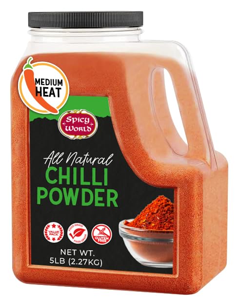 Red Chilli Powder 5 LB Bulk Jar - Medium Heat - All Natural from Ground Chilli, No Color, No Salt, 100% Natural by Spicy World