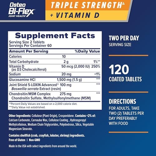 Osteo Bi-Flex Triple Strength Glucosamine Chondroitin Supplement with Vitamin D, Improve Joint Function, Support Bone Health, 120 Coated Tablets