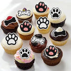 50 PCS Edible Puppy Paw Cupcake Toppers Wafer Paper Bone Dog Paw Print Cupcake Picks Edible Puppy Paws Birthday Decorations for Dogs Theme Birthday Anniversary Party Decorations Supplies