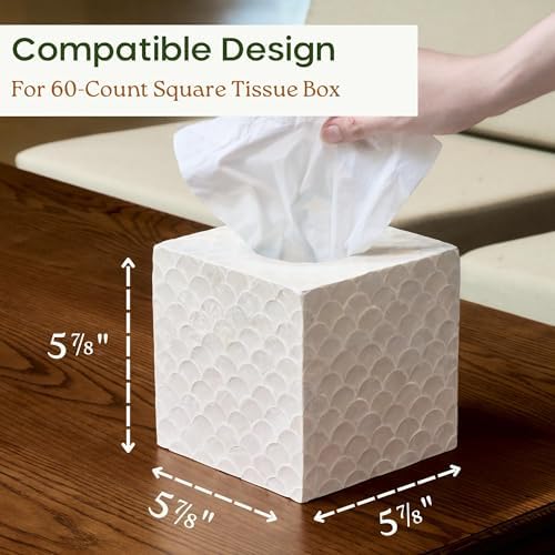 CHI AN HOME 5.8” Capiz Tissue Box Cover, Square Decorative Tissue Holder with Bottom Slider, Handmade Bathroom Accessories, Elegant White Cube for Vanity, Bedroom, Office & Coastal Décor (Natural)