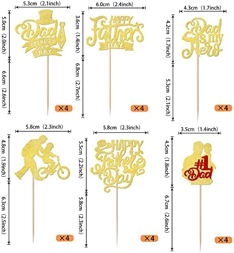 Rsstarxi 24 Pack Happy Father's Day Cupcake Toppers Gold Glitter No.1 Dad Dad is My Hero Best Dad Cupcake Picks for Happy Father's Day Birthday Theme Party Cake Decorations Supplies