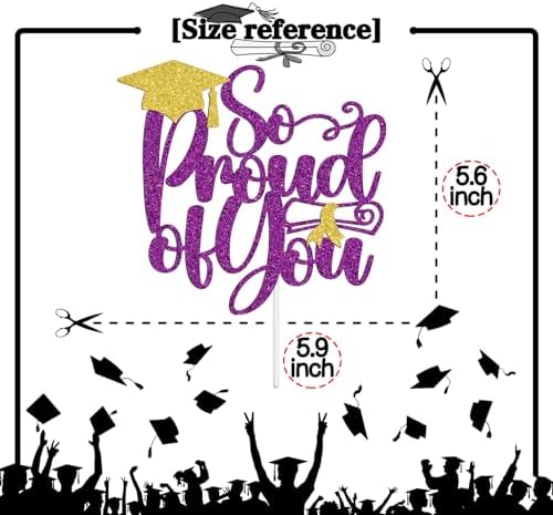 So Proud of You Cake Topper, Congrats Grad/Class of 2026, Holy Sh*t You Graduate, High School College Universary Party Decorations Supplies, Purple and Gold Glitter