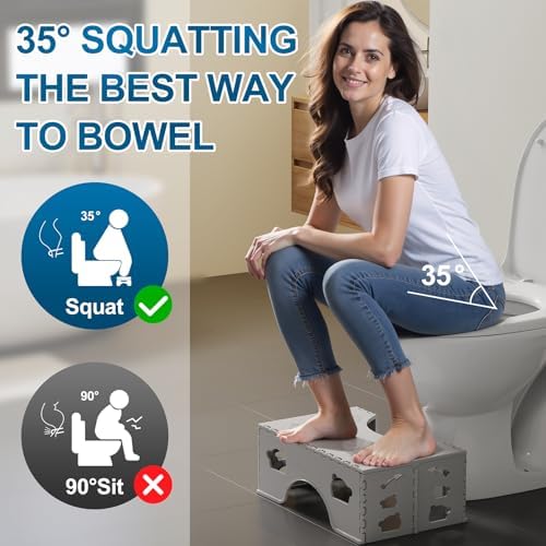 Foldable Toilet Stool Squat, 7 Inch Healthy Squatting Potty for Adults with Anti-Slip Feet, Portable Travel Poop Stool Adult, Lightweight & Easy Storage Bathroom Toilet Step Stool, Gray