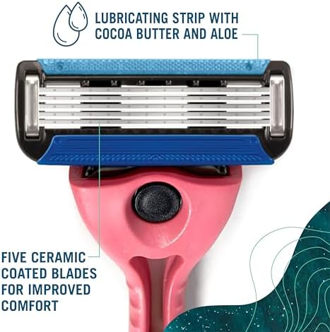 Preserve POPi Shave 5 Razor System Made with Recycled Ocean Plastic and 5-blade cartridge, Coral Pink, 1 Count