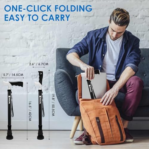 Walking Cane,Portable & Ultra-Light Series, One-Button Telescopic Folding Walking Cane – Like an Umbrella | Compact, Adjustable, All-Terrain Tips, Elegant Muted Tones