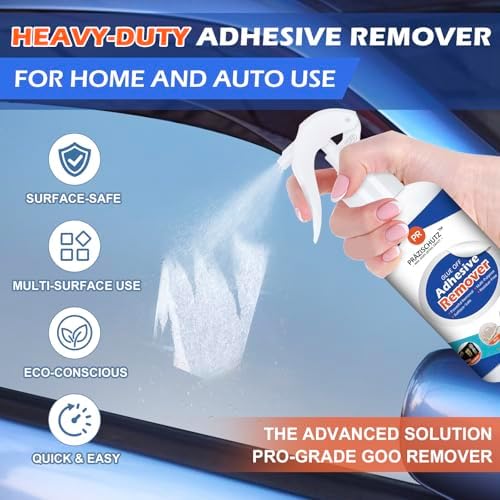 PRAZISCHUTZ Adhesive Remover Spray for Stickers, Labels, Tape, Gum, Tar, Powerful Formula Safe on Floor, Glass, Car, Tile, Wood, No Residue, with Scraper & Towel for Home, Office, Car - 150ml/5oz