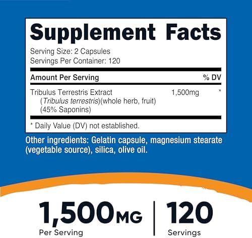 Nutricost Tribulus Terrestris Extract 1500mg, 240 Capsules - 45% Saponins, 120 Servings, Non-GMO, Gluten Free