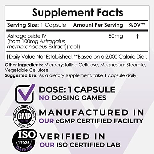 Nootropics Depot Astragaloside IV Capsules | 50mg | Astragalus membranaceus | 30 Count | Neuroprotective, Immune Support, Lengthens Telomeres