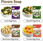 Egg Flower Soup Mix, Vegetable Mix Soup with 4 Flavors (Laver, Spinach, Mushroom, Tomato), 0.3 Ounce (20 Pack)