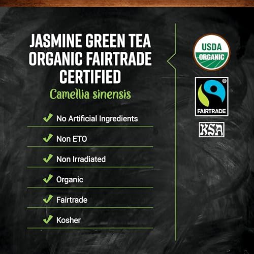 Frontier Co-op Organic Fairtrade Jasmine Green Tea, All Natural Loose Leaf Tea Leaves, Kosher | 16 Ounce (Pack of 1)