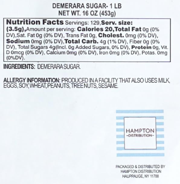Demerara Sugar, 1 Pound Bulk Bag, Hampton Distribution