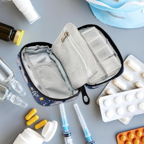 Fustylead Cute Cartoon Koala Bear and Stars Travel Pill Case Bag with Zipper Weekly Pill Box 8 Compartments 7 Day Personal Pill Case Purse Medicine Case Organizer