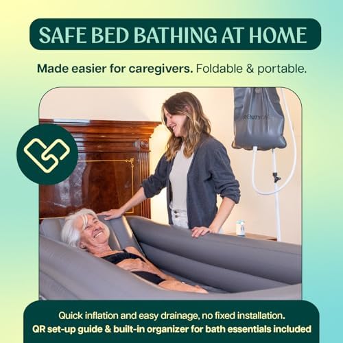 Inflatable Bed Bathtub for Adults, Bedridden Patients – Easy Bed Bath System for Elderly & Disabled – Home Care Portable Medical Bed Shower Solution with Electric Pump & Complete Kit