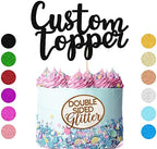 EDSG Custom Cake Topper, Personalized Double Sided Glitter Cake Topper with Any Text Numbers, 11 Colours for Birthday Wedding Anniversary Graduation Baby Shower (Black)