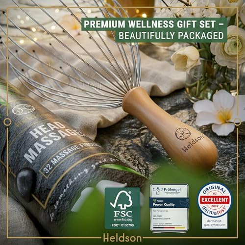 HELDSON® Premium Wire Head Massager Scalp Massage Tool - 32 Fingers Octopus Scratcher - Stress Relax Tickler - Hair Massagers Whisk - Headspa Equipment - Headscratcher Tickle Tools - Gift Men, Women