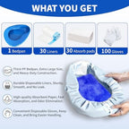 Bedpan Set with 30 Super Absorbent Pads 30 Disposable Liners 100 Gloves, Bedpan for Elderly Females Women and Men, Extra Large Adult Potty for Bedridden Patients