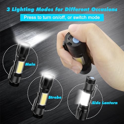 KunHe 10 Pack USB Rechargeable Mini Small LED Flashlights Bulk Camping Lantern Flashlight Bright High Lumens EDC Flash Light
