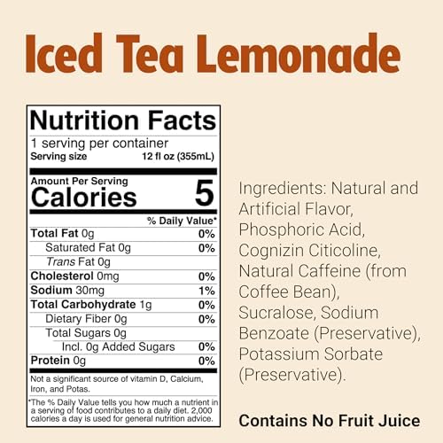 BUM Sugar-Free Energy Drink, Iced Tea Lemonade - No Artificial Colors, Natural Caffeine & Citicoline for Energy & Focus, Brain Boost & Workout Sports Beverage - 12 oz, Pack of 12