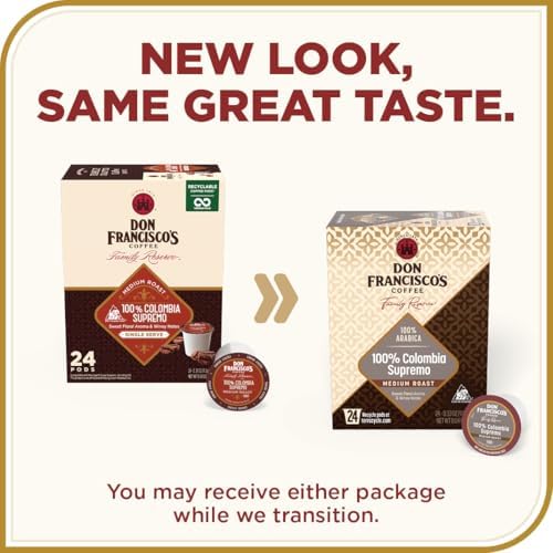 Don Francisco's 100% Colombia Supremo Coffee Pods, 24 Count, Medium Roast, Compatible with Keurig Brewers