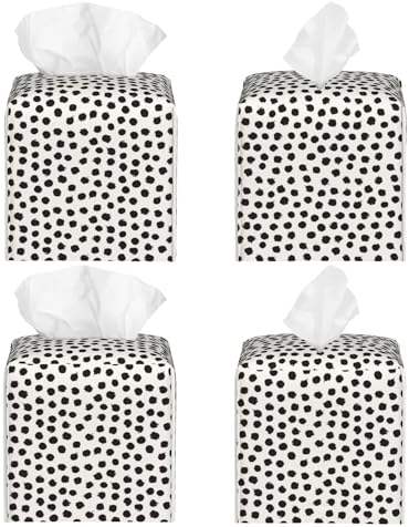 Polka Dot Black Circle Tissue Box Cover Square,Abstract Round Brush Strokes Tissue Box Holder Waterproof Leather Facial Paper Organizer Dispenser for Bathroom Home Car Nightstand Vanity Desk