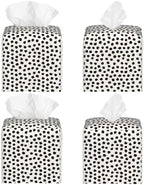 Polka Dot Black Circle Tissue Box Cover Square,Abstract Round Brush Strokes Tissue Box Holder Waterproof Leather Facial Paper Organizer Dispenser for Bathroom Home Car Nightstand Vanity Desk