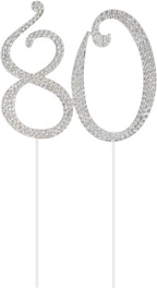Honbay 80 Birthday Cake Topper Sparkling Bling Alloy Crystal Rhinestones Cake Topper Cake Decoration for 80th Birthday or Anniversary Party (Silver)