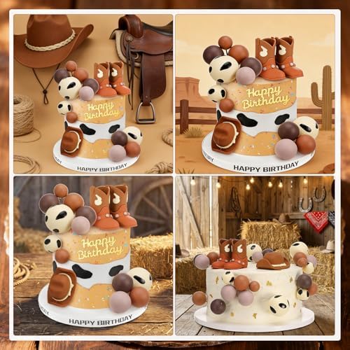 Cowboy Cake Topper - 39 pcs Cowboy Cake Decorations Include Cowboy Hat and Boot Balls for Western Cowboy Birthday Baby Shower Party Decorations