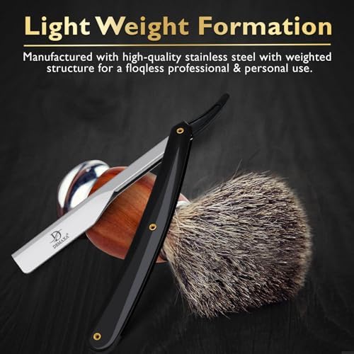 Professional 20 Straight Razor Blades with DEMAXA Shavette Straight Razors for Men - Navajas para Barbero Professional Barber Razor Blade for Close Shaving with Soft Pouch - Cut Throat Razors for Men
