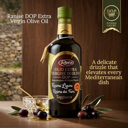 Ranise Riviera Ligure DOP Extra Virgin Olive Oil – Cold Pressed, 100% Italian Taggiasca Olives, Imported from Italy – Delicate, Fruity with Almond Notes – Premium Authentic Gourmet EVOO – 16.9 fl oz (500 ml)