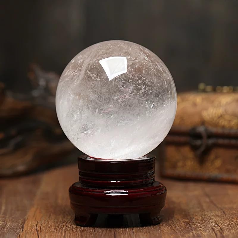 Genuine Clear Quartz Stone Sphere - Polished Natural Rock Crystal Orb for Reiki Healing, Chakra Balancing, and Energy Amplification (60-70mm)