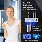 UV Toothbrush UV Light Cleaning Holder - Rechargeable Tooth Brush Smart Cleaner with Light Cleaning Air Drying - Bathroom Wall Mount Holders Cleaning and Drying