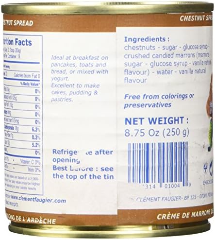 Clement Faugier Gourmet Chestnut spread with vanilla from France 8.8oz