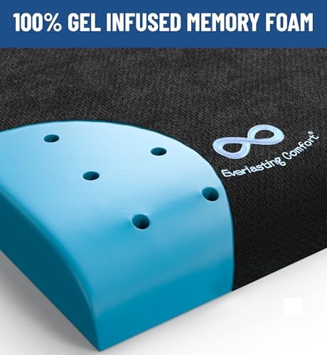 Everlasting Comfort Memory Foam Seat Cushion for Chair - Wheelchair Cushions for Tailbone Relief - Chair Cushion Covers for Pressure Sores - Ventilated Gel Seat Cushion for Chair, Seniors, & Adults