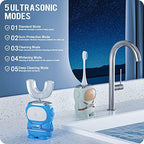 RexCodar Ultrasonic Kid's U-Shaped Electric Toothbrush, IPX7 Waterproof, Five Cleaning Modes,Cartoon Astronaut, 60S Smart Reminder (6-12 Age (Blue))