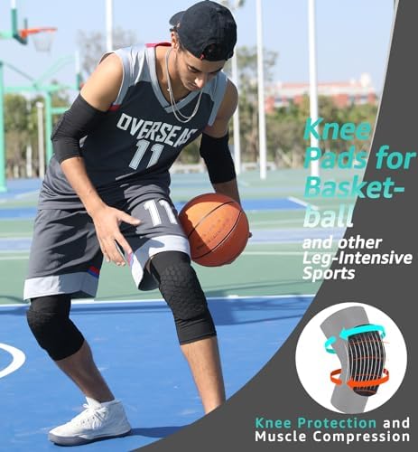 HiRui Knee Pads for Kids Youth Adult, Basketball Baseball Knee Brace Knee Support, Collision Avoidance Kneepad Compression Knee Sleeve for Volleyball Football Cycling Running-1Pair (Black, L)