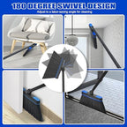 JEHONN Broom and Dust Pan, Upgraded Large Foldable Dustpan with Comb Teeth, 53.5 inches Long Handle Swivel Brush Indoor for Home Kitchen Lobby Floor Cleaning (Blue)